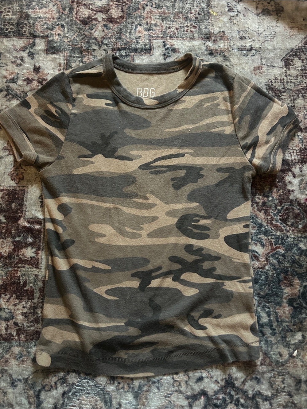BDG Camo Short Sleeve Tee in Olive and Khaki